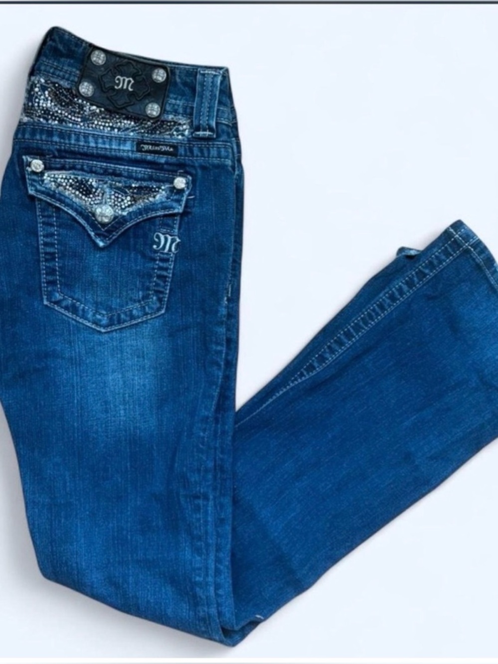 Miss Me Dark Blue Boot Cut Jeans with Rhinestone Pocket